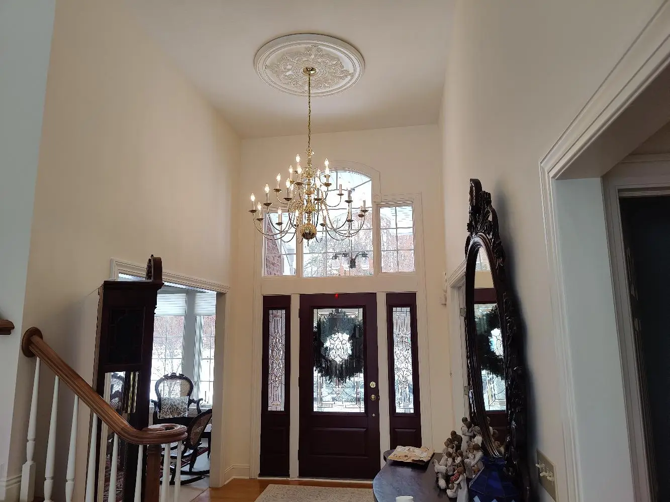 Freshly painted residential entryway and staircase